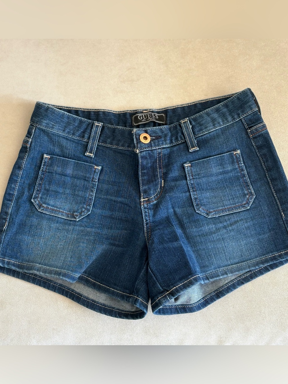 GUESS Blue Denim Jean Shorts with Front Patch Pockets